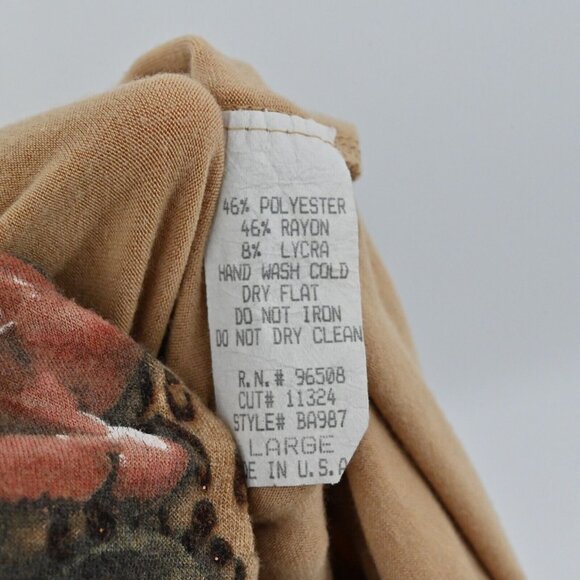 VTG Y2k FANG Womens T Shirt Sz L V Neck Long Sleeve Animal Floral Print Stretch - Picture 8 of 8